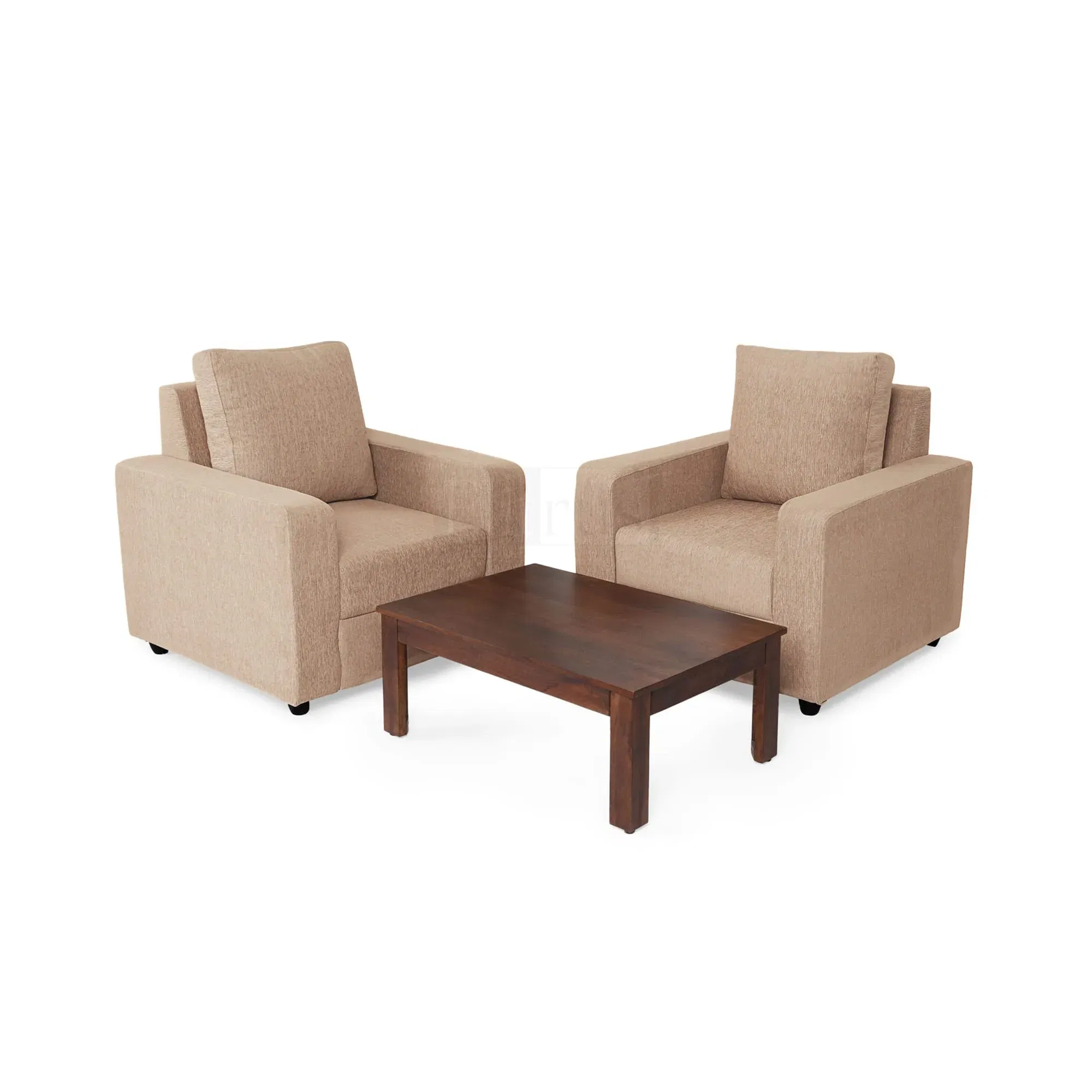 Combo 21 -Â Klassik Beige 1 Seater + 1 Seater Sofa + Coffee Table In Mango Walnut Finish by Urban Ladder