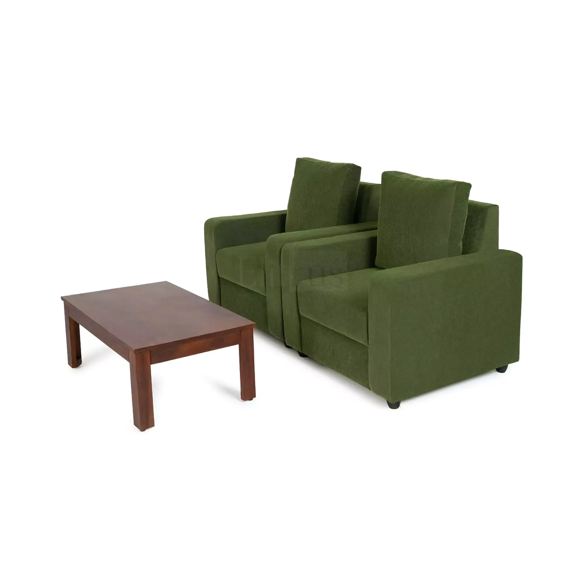 Combo 20 -Â Klassik Green 1 Seater + 1 Seater Sofa + Coffee Table In Mango Walnut Finish by Urban Ladder