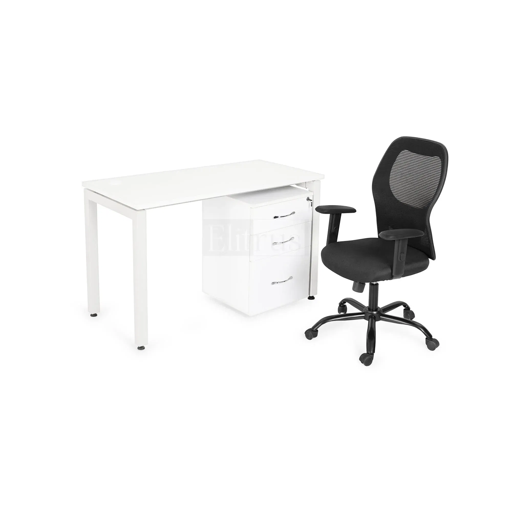 Office Combo 5: Elitrus Seater (4 x 2 feet) Open Type Workstation, 1 Ergonomic Chairs with Adjustable Arm with Office Pedestal