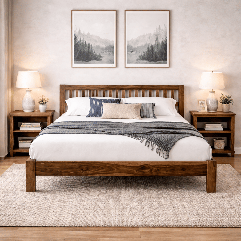 Solid Wood Double Bed |Mahogany Finish | Urban Ladder