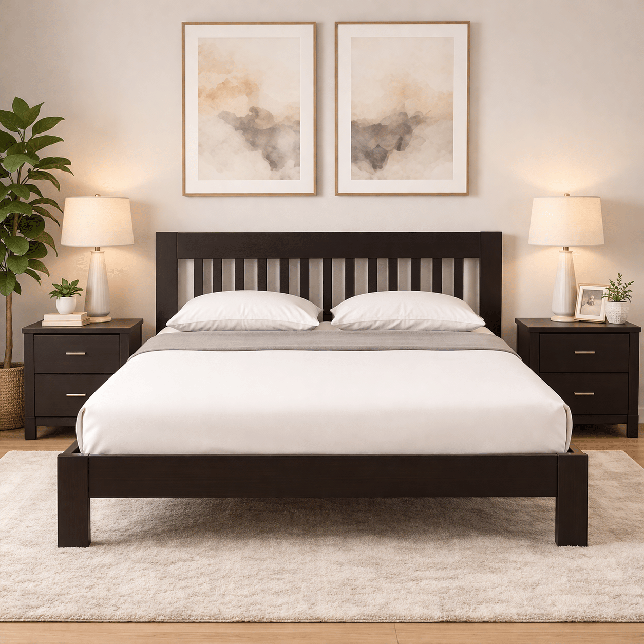 Solid Wood Queen Bed |Mahogany Finish | Urban Ladder