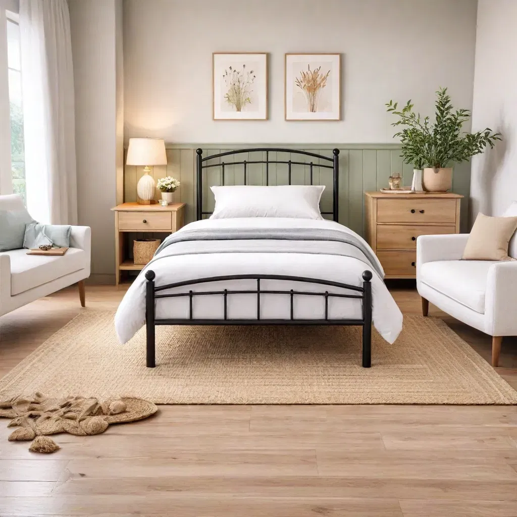 Arnold Metal Single Size Bed in Black Finish by Urban Ladder 