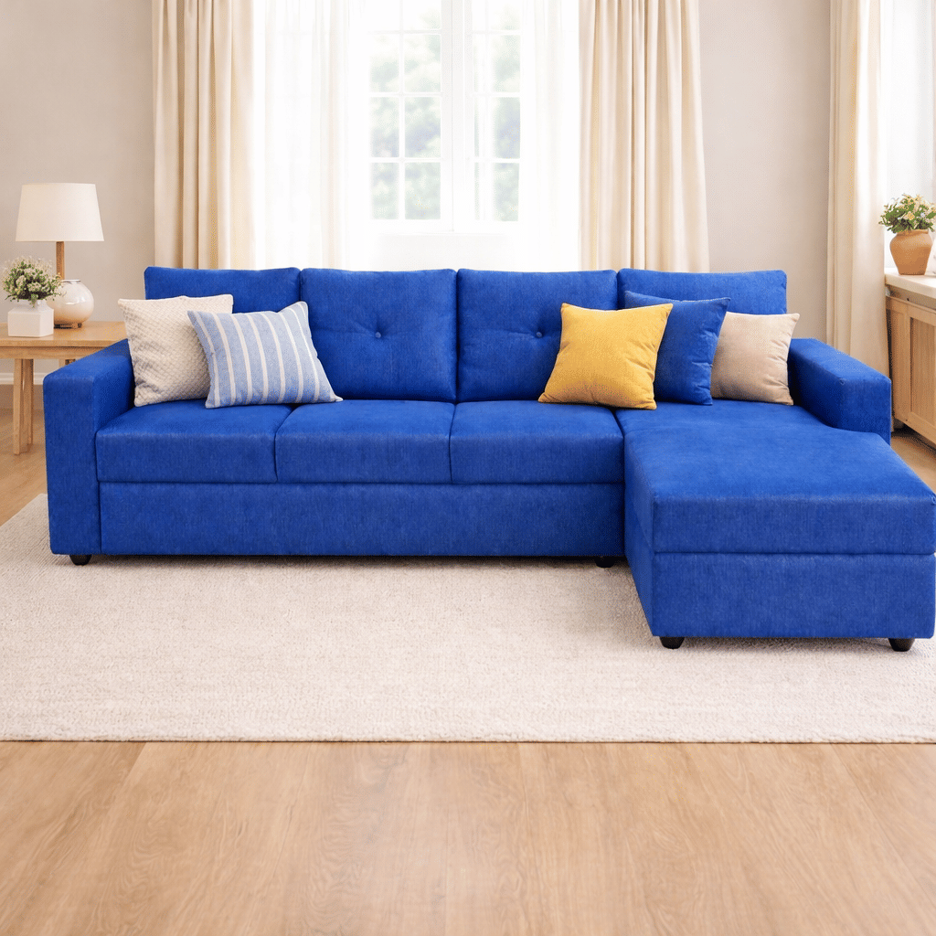 Klassik Blue L Shape Sofa (5 Seater - Left )  by Elitrus