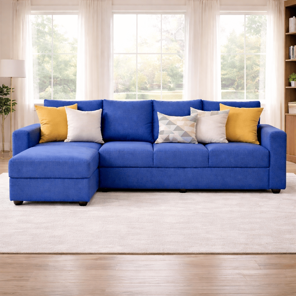 Klassik Blue L Shape Sofa (5 Seater - right )  by Elitrus