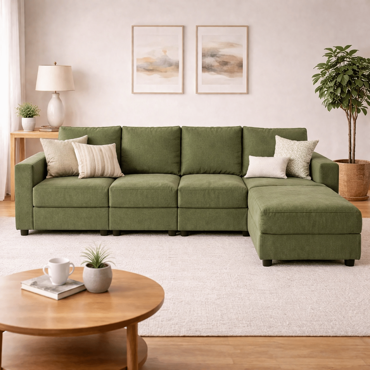 Green L-Shape Sofa | 4 Seater | Elitrus