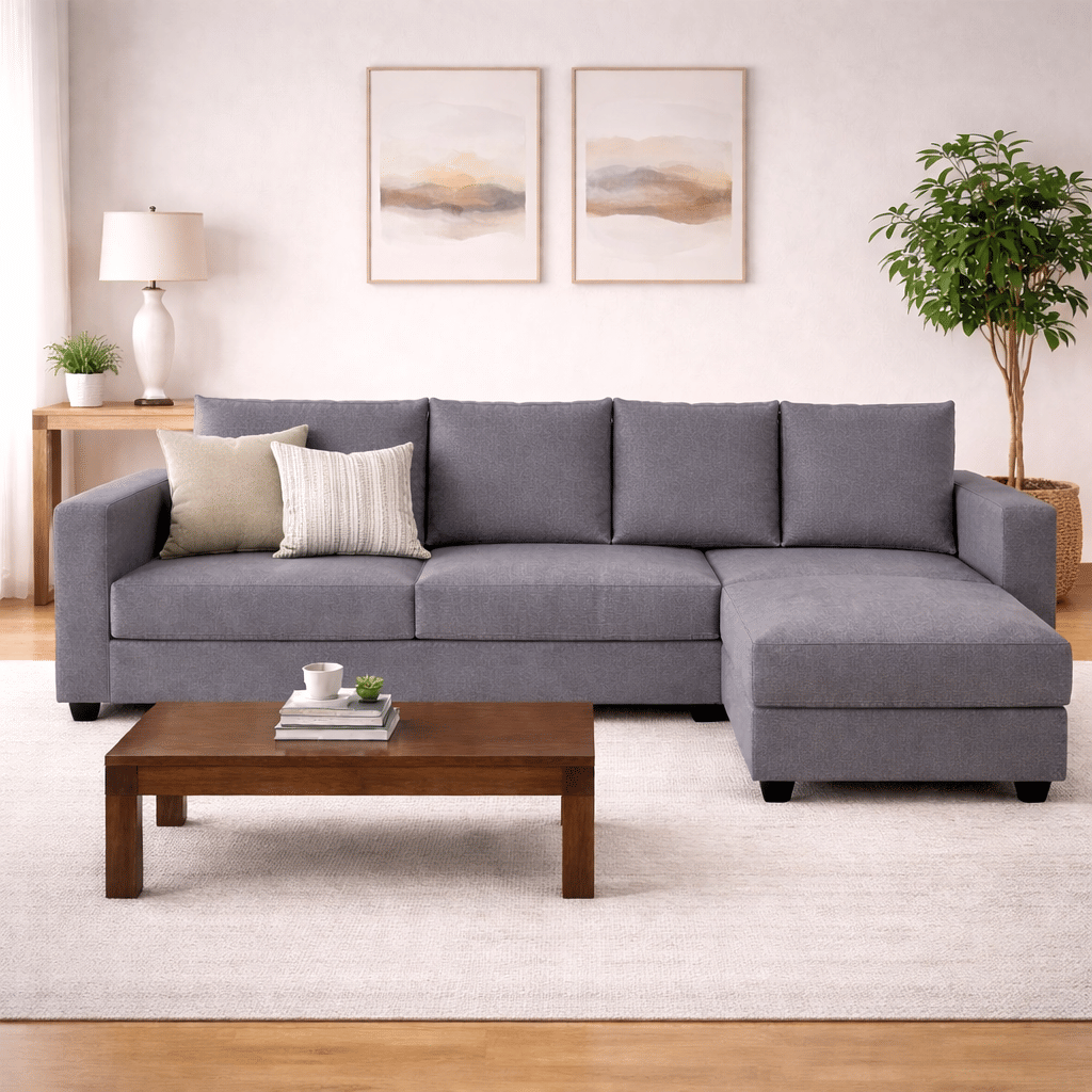 Grey L-Shape Sofa | 4 Seater | Elitrus