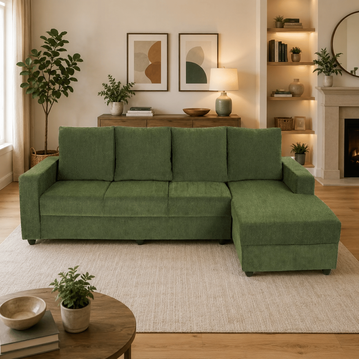 Klassik Green L Shape Sofa (5 Seater - Left ) by Elitrus