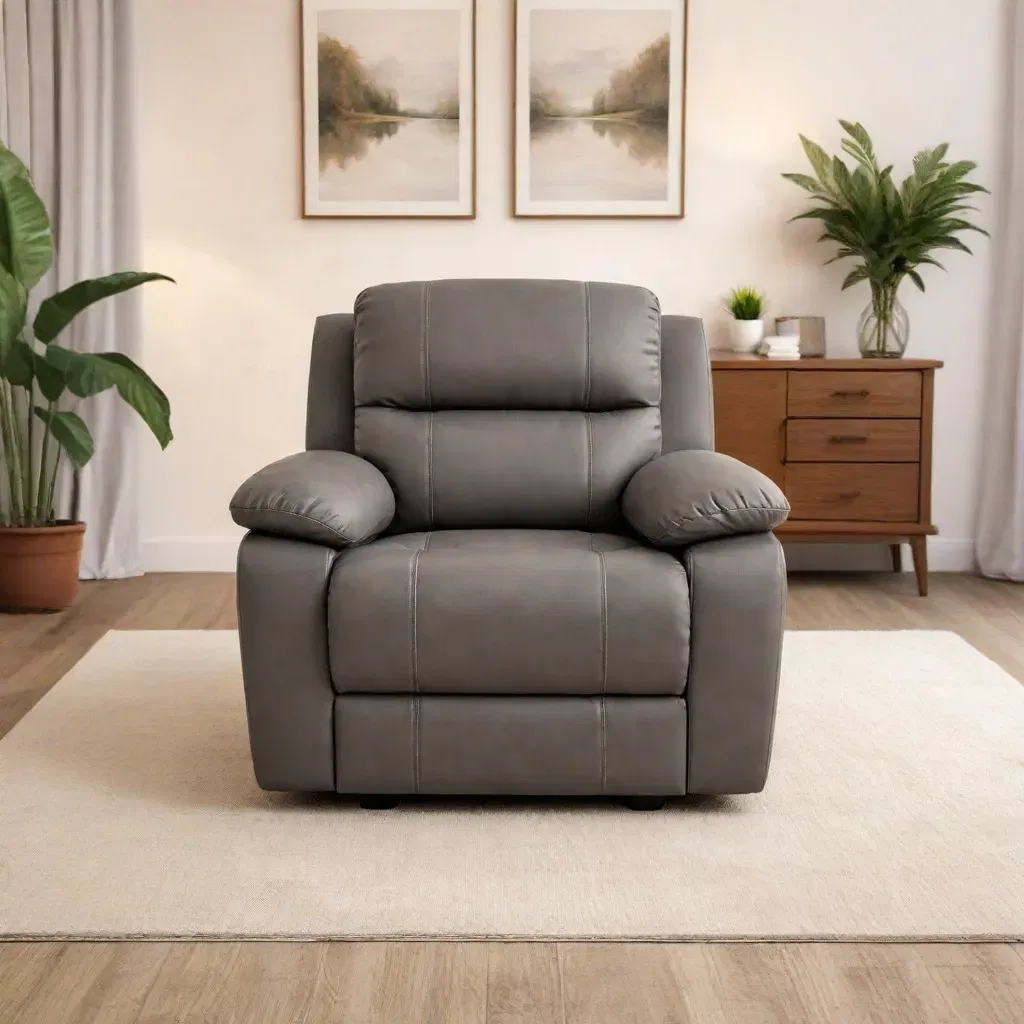 Royal Leatherette Recliner Sofa 1 seater Grey - Motorized by Elitrus