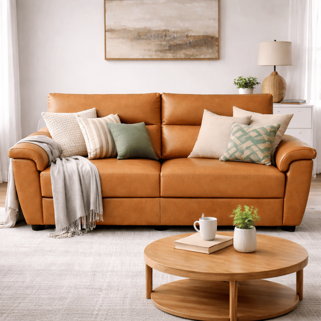 Leatherette Premium Tan 3 Seater Sofa by Elitrus 