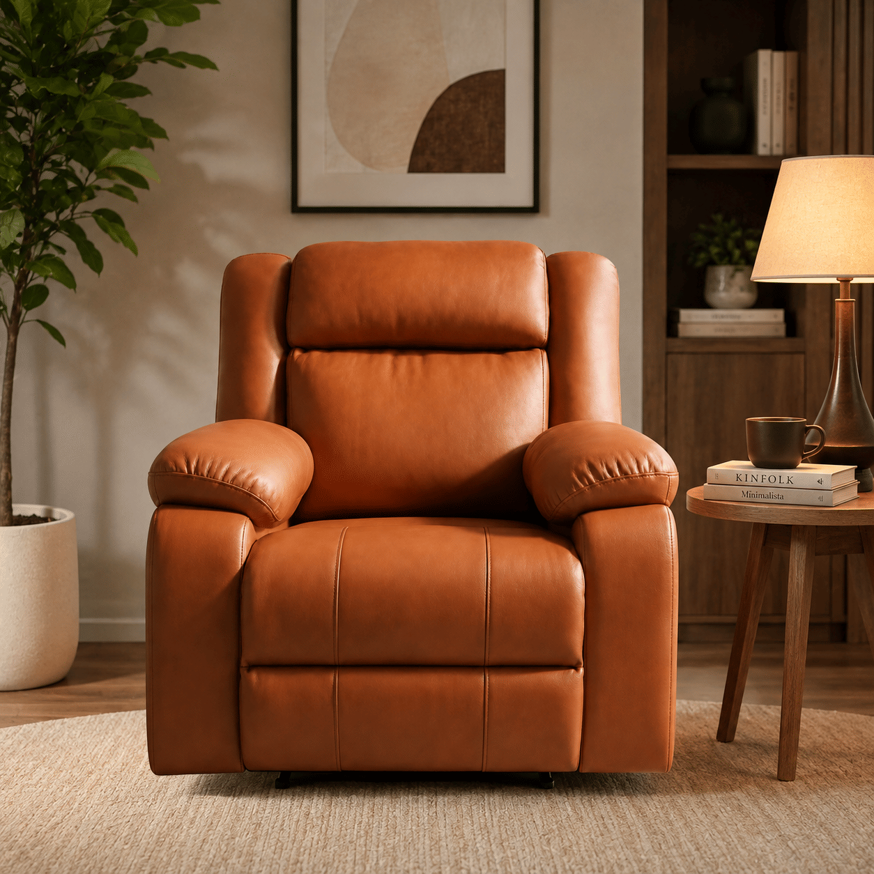 Royal Leatherette Recliner Sofa 1 seater Tan - Motorized by Elitrus